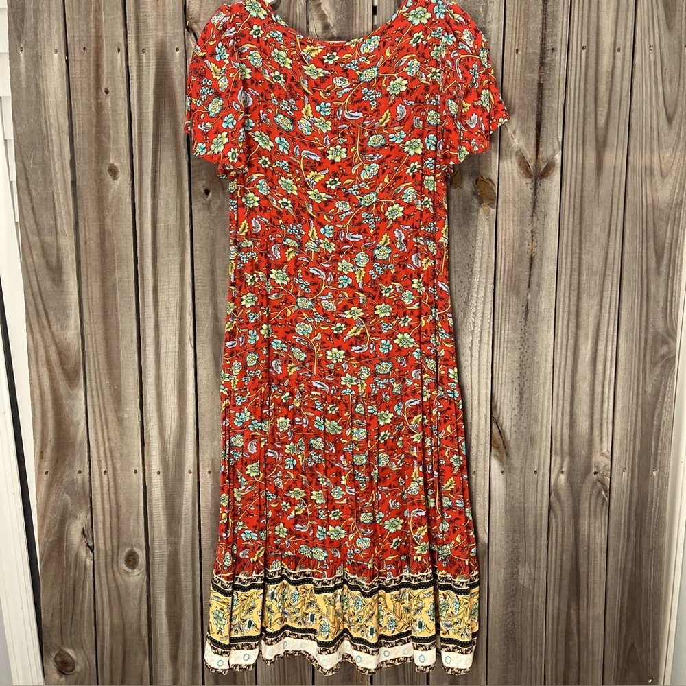 Prairie‎ style dress small farm girl countryside floral print v neck tie waist - Picture 3 of 13